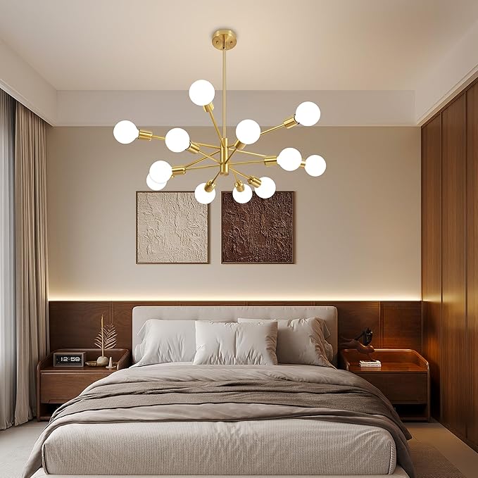 Modern Chandelier Gold Chandeliers 12-Light Mid Century Sputnik Ceiling Lighting Fixture for Living Room, Kitchen, Bedroom, Dining Room, Farmhouse