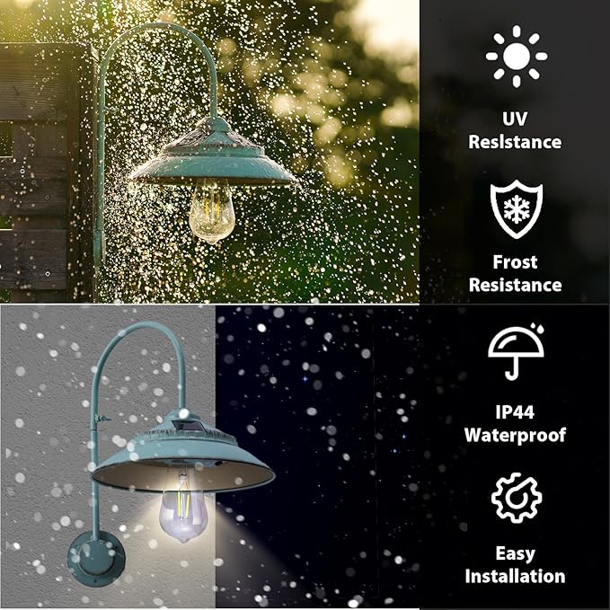 Solar Lights Outdoor Waterproof with Motion Sensor, Solar Barn Lights Outdoor Wireless LED Sconce Lights for Patio Yard Garage Chicken Coop and Shed Farmhouse（Mint Green 2P）