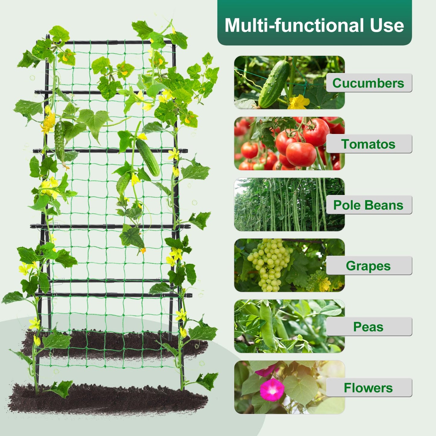Yotoworth Cucumber Trellis A Frame Garden Trellis, Vertical Plant Support with Netting for Raised Bed Backyard Gardening, PE Coated Steel Climbing Trellis for Cucumbers Tomatoes Beans