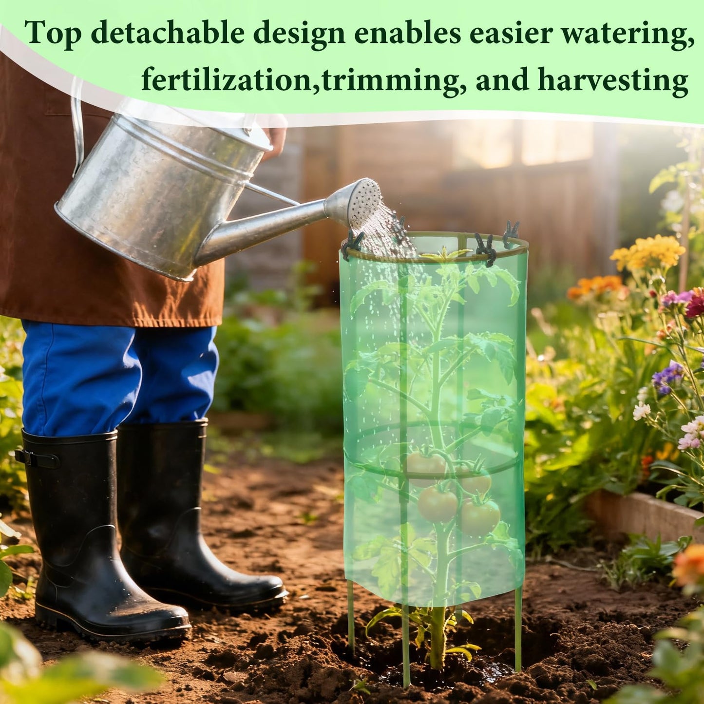 Ztzfacai 17.7" H Plant Support Stake Cage, Round Plant Support Garden Flower Stakes with Plastic Protective Film, Plant Cages for Indoor Outdoor Small Plants,Tomato, Peony, Hydrangea