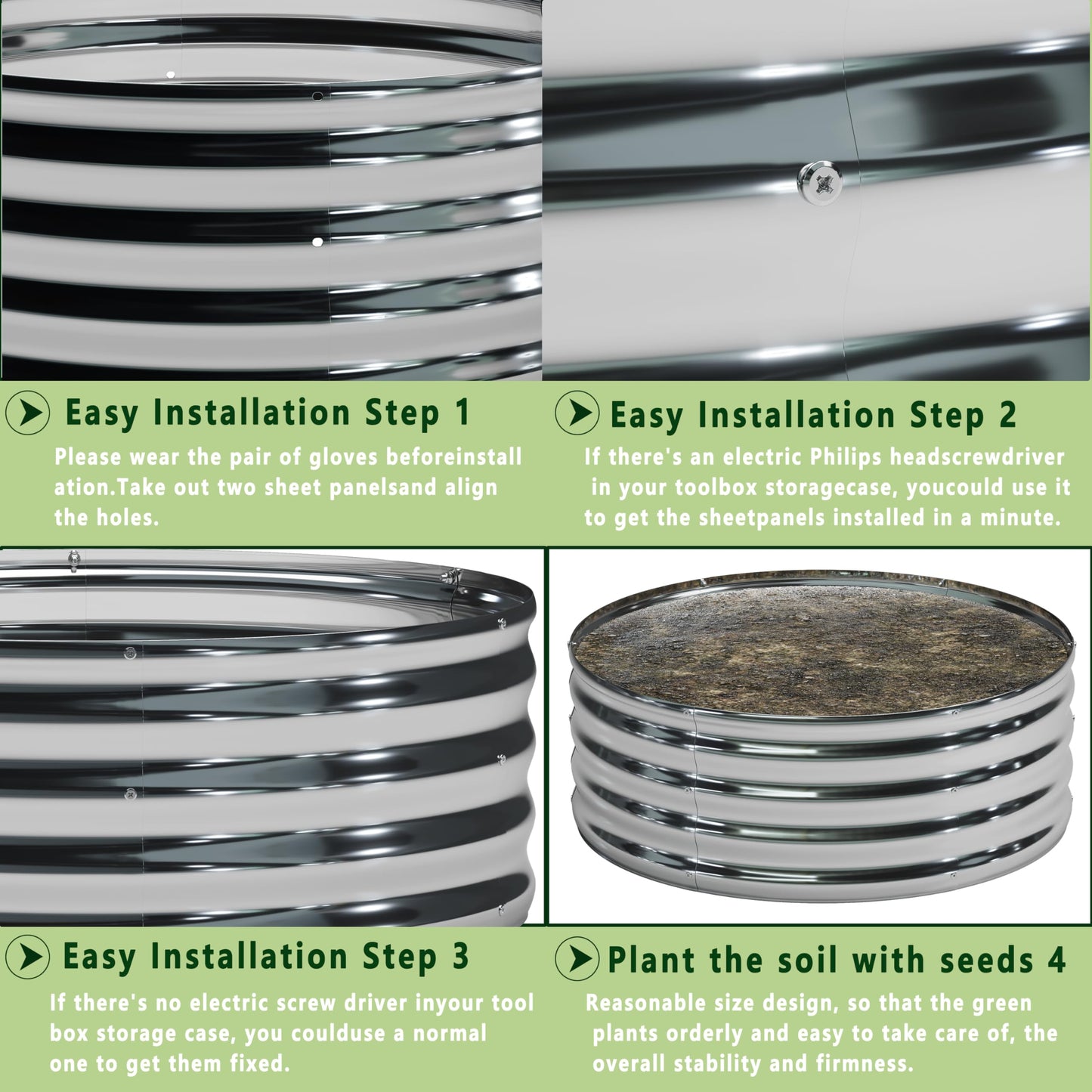 DIIYIV 2Pack 4x4x1ft Galvanized Raised Garden Bed, Planter Raised Garden Beds Outdoor, Round Clearance Raised Garden Beds for Gardening Vegetables