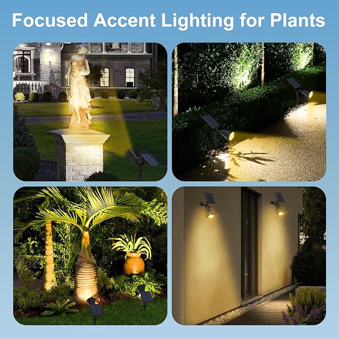 Solar Spot Lights Outdoor, 4 Modes/8 Pack Solar Spotlights Waterproof, 180° Adjustable Powered Landscape Lights, Outdoor Solar Lights for Yard Garden Pathway Flag Tree Wall Statue Warm White