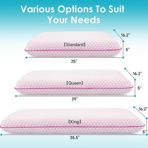 CushyOasis Memory Foam Pillows for Side, Back and Stomach Sleepers, Set of 2, Bed Pillow with Washable Cover and Breathable Mesh, Bed Pillow for Sleeping (Pink，Standard Size)