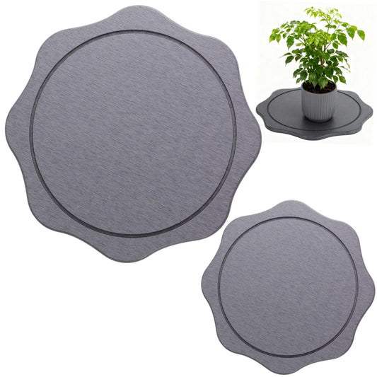 NIMBLOOM 2 Pcs Diatomaceous Earth Plant Saucers, 7.9/11.8 in No Holes Instant Dry Absorbent Plant Trays for Indoors, Water-Catching Drip Mats to Protect Floors & Counters Clean Dry, Dark Gray