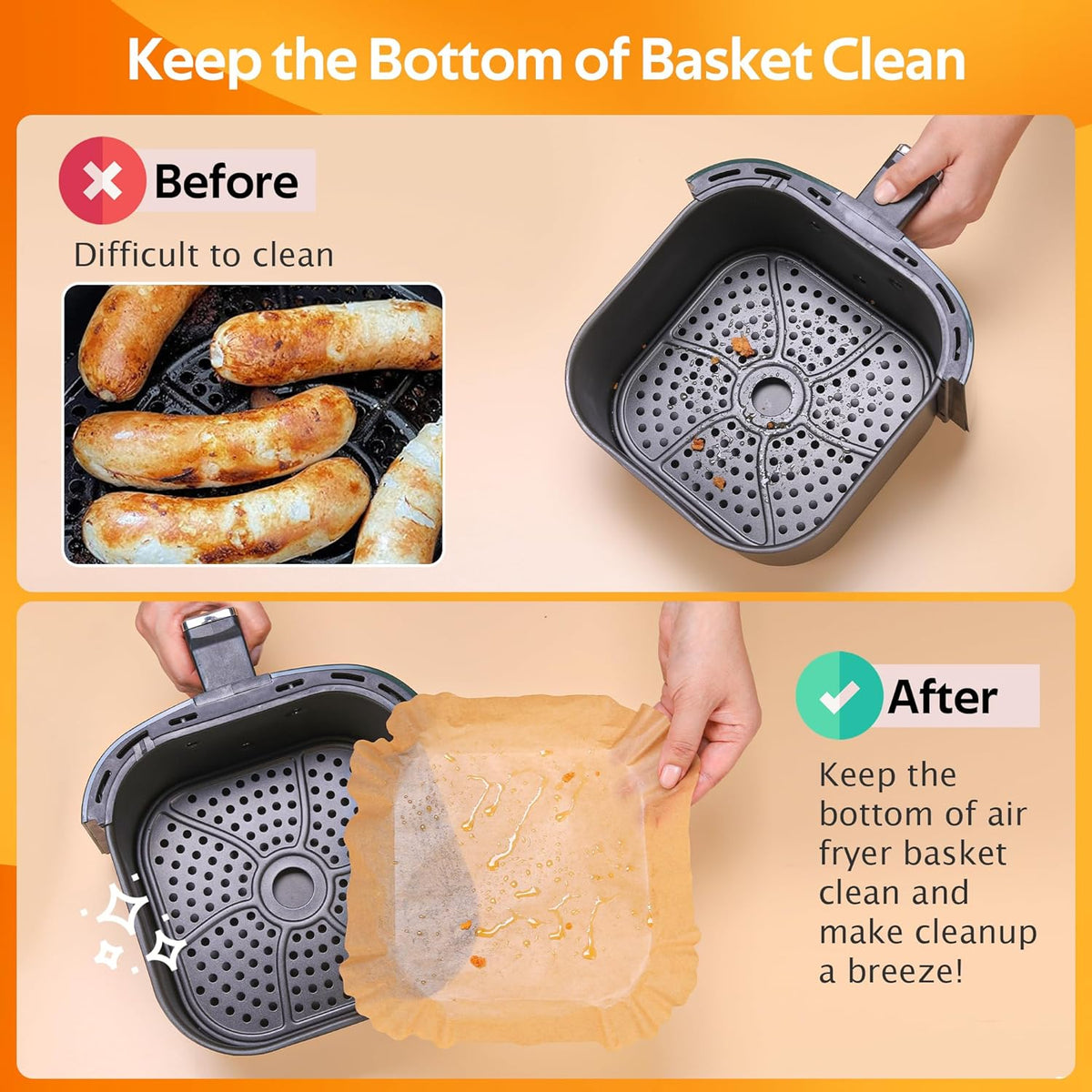 Skiennix Air Fryer Liners - 100 PCS Non-Stick Parchment Paper for Grease-Free Baking | Food Grade & Oil-Proof
