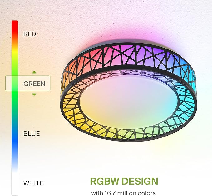 ASD 12 Inch Smart RGBW Flush Mount Ceiling Light with Remote - Matte Black 20W 120V 2700-6500K Dimmable Ceiling Light Fixture, WiFi App Control RGB Lights, Alexa & Google Assistant - ETL, 4 Pack