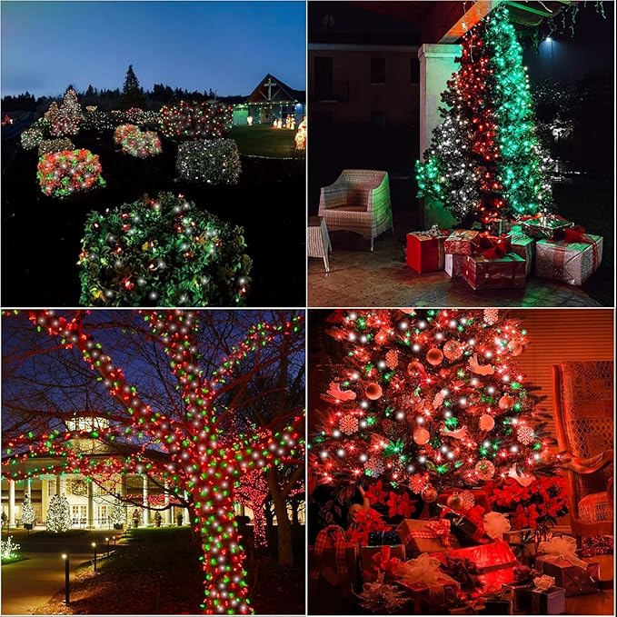 LAMPHOME 33ft Christmas Decorative Mini Lights, 100 LED Green Wire Fairy Starry String Lights Plug in, 16 Lighting Modes for Outdoor Xmas Tree Wedding Party Decoration (Red/Green/White)