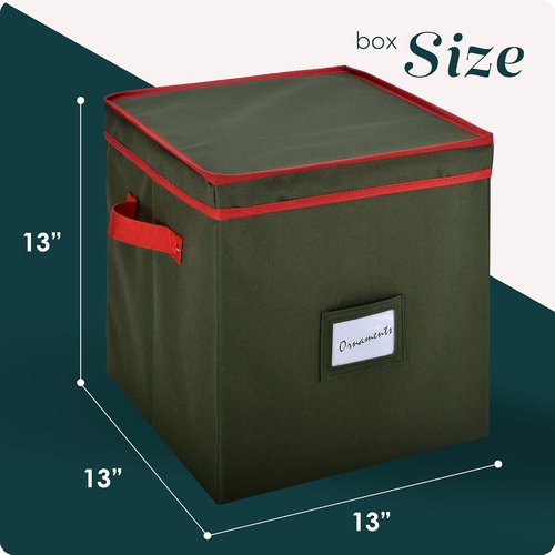 Handy Laundry Christmas Ornament Storage Box - Holds Up to 64 Ornaments | Adjustable Dividers & Two Handles - Keeps Holiday Decorations Clean and Dry (Green)