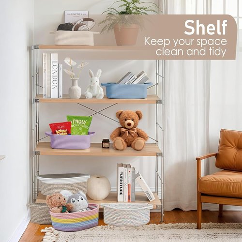 JMvicyroam Woven Basket - Small Rope Storage Bin with Handles | Colorful Organizer for Shelves & Closets