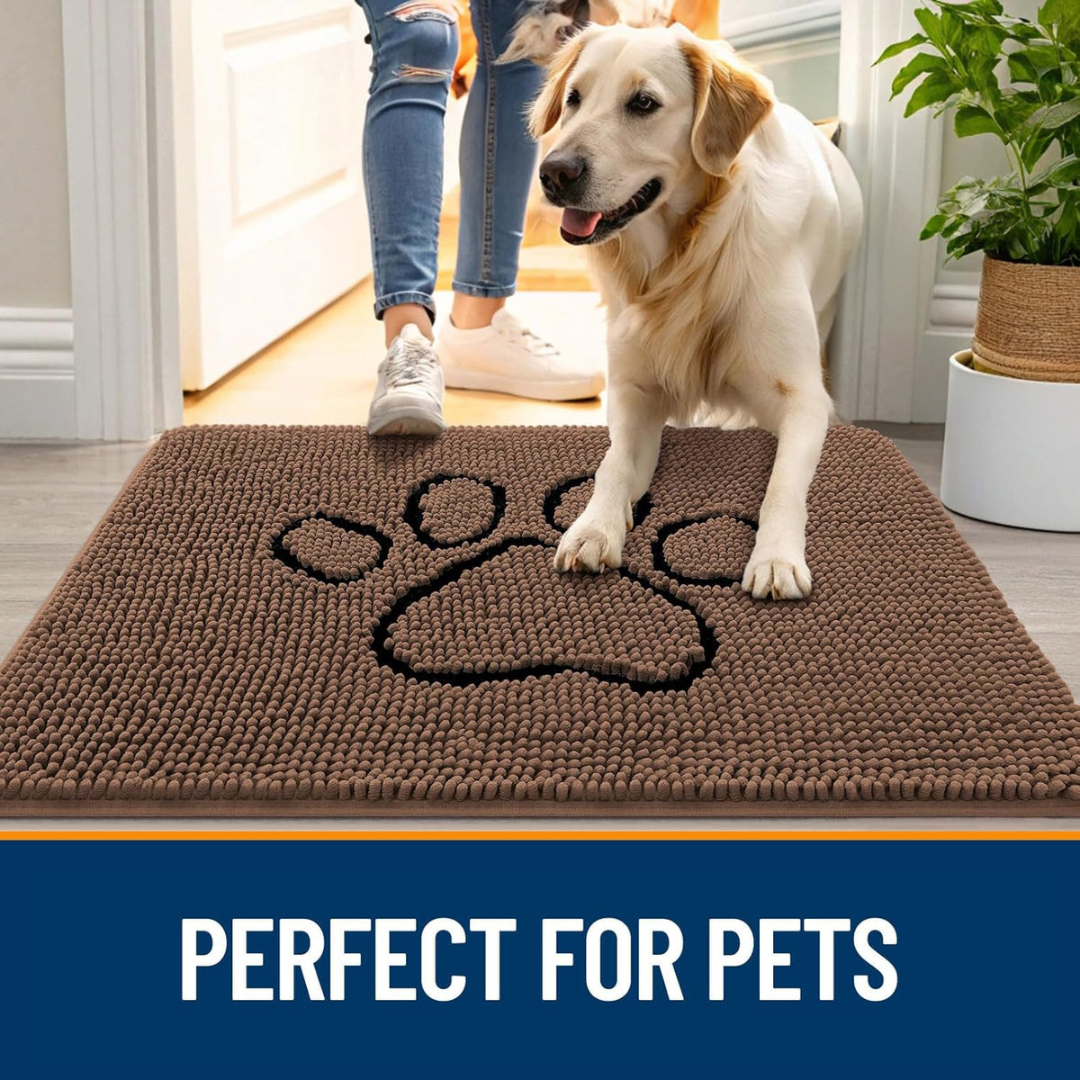 OLANLY Dog Door Mat - Absorbent Non-Slip Mud Mat for Muddy Paws | 36x24 Mocha Paw Print Design