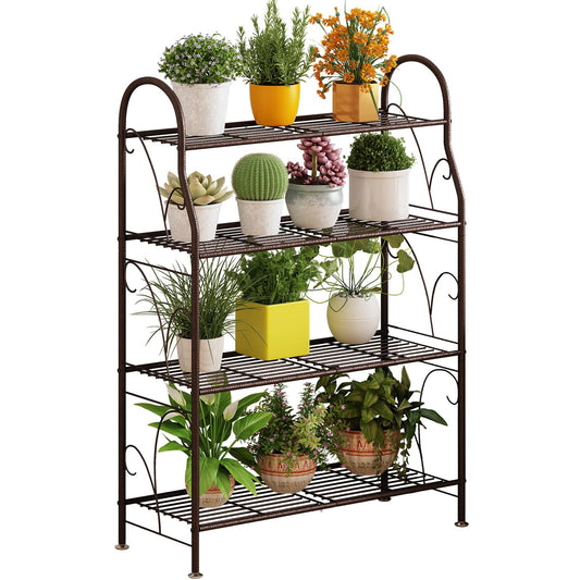 SORCEDAS Plant Stand Indoor Outdoor Plant Shelf 4 Tier Metal Corner Flower Stand Multiple Holder for Patio Garden Balcony Living Room ,Bronze