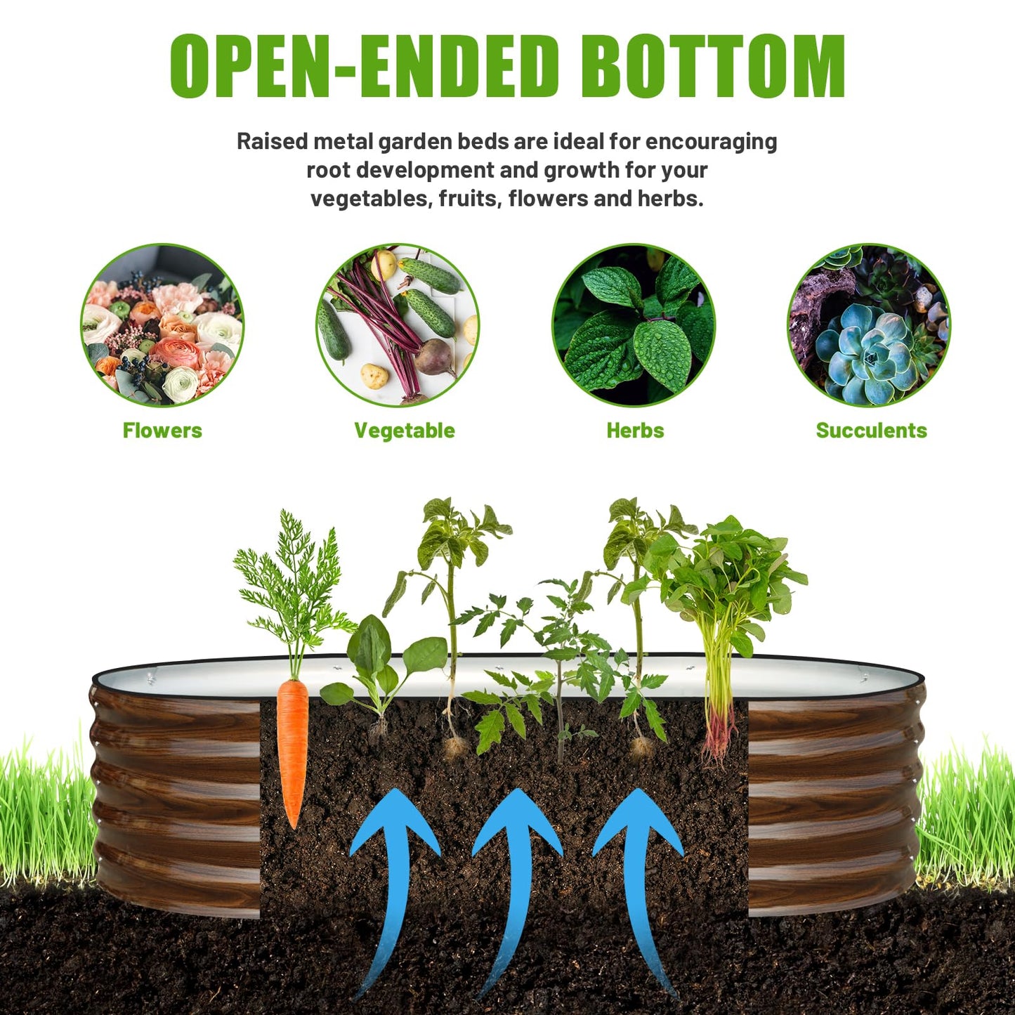 SnugNiture Galvanized Raised Garden Bed, 8x4x1.5ft Oval Metal Planter Box for Planting Outdoor Plants Vegetables