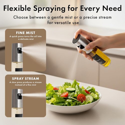 EDELHAUS Oil Sprayer Set - Stainless Steel & Glass Bottles for Healthy Cooking | 2 Pack with Silver Lids