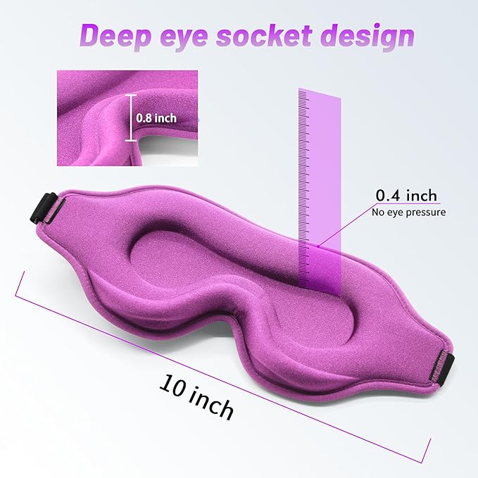 Sleep Eye Mask for Men Women, Lash Extensions 3D Sleeping Mask for Side Sleeper, Travel Blackout Night Blindfold Eye Shade Cover with Adjustable Strap (Purple-3D)
