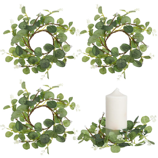 Healeved 4pcs Eucalyptus Wreaths Small Spring Candle Rings Wreaths Easter Candle Rings for Pillars, 9. 43x9. 43x0. 79in