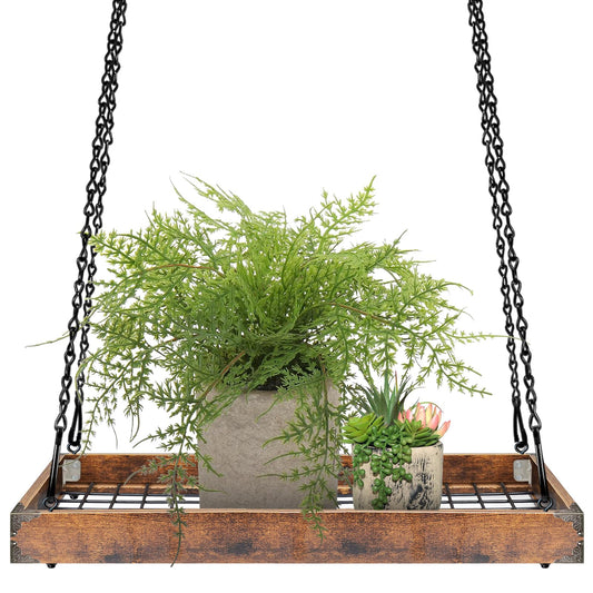 Lilybud--lily Plant Hanger Indoor Outdoor, 16" Large Hanging Planters for Indoor Plants Hanging Plant Holder Wood Metal Hanging Plant Shelf Large Hanging Baskets for Plants Outdoor Window Ceiling