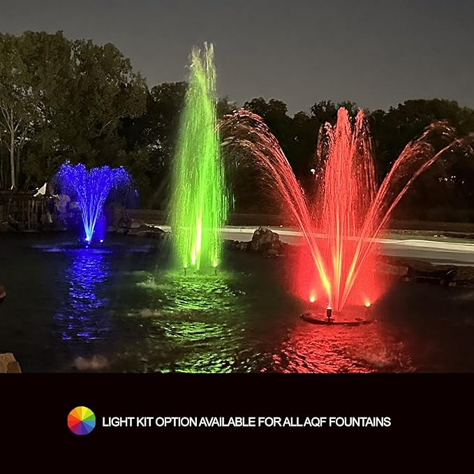 HALF OFF PONDS Floating Fountain, 1.75 HP Pond Aerator, 100 ft Cord, 14,800 GPH Water Pump, 11 Spray Patterns, Energy-Efficient, Color-Changing LED Lights, Large Ponds, Lakes & Water Gardens
