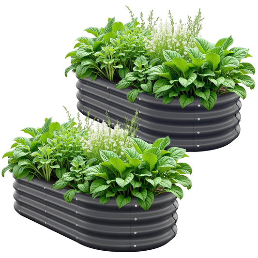 Anmiro Galvanized Steel Raised Garden Beds, 4x2x1ft-2PCS for Lightweight Planter Boxes Outdoor with Easy Assembly, Oval Large Gardening Box for Vegetables, Fruits, Flower,Black