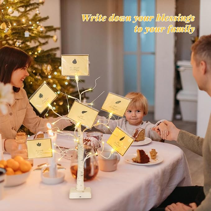 Woohaha 2FT Money Tree Gift Holder,24LED Lighted Birch Tree Table Centerpiece,Gift Card Tree Battery/USB Powered with 6 Clips and 6 Greeting Cards for Easter Decor,Party,Wedding,Birthday,Graduation
