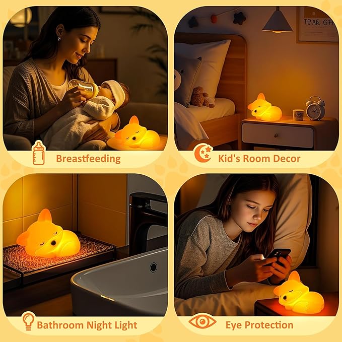 Led Cute Fox Night Light, 2 Levels Dimmable Timer Nursery Nightlight for Kids, Rechargeable Touch Bedside Lamp, Used for Camping Party Room Decor(Fox)