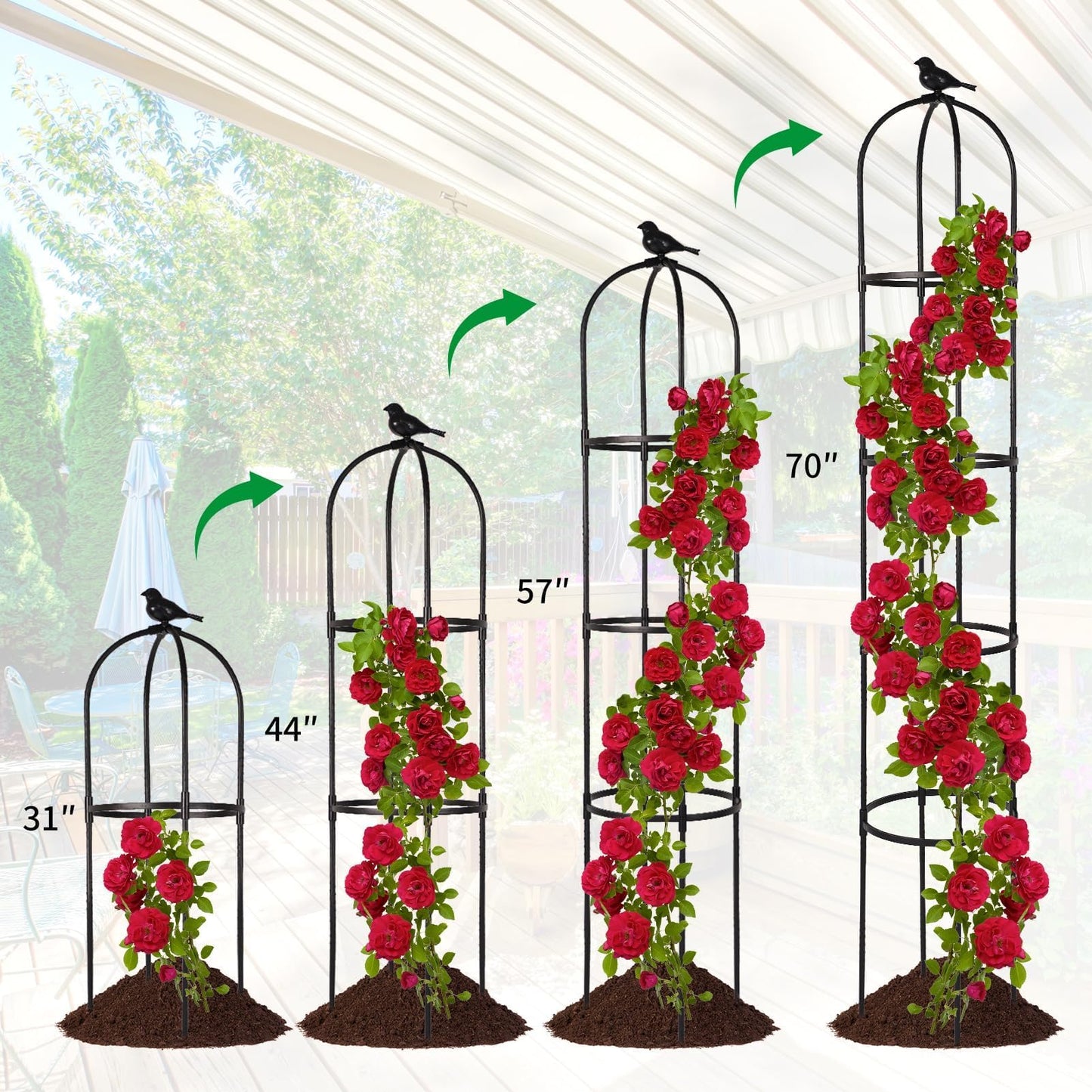 OTOSUNNY Garden Obelisk Trellis for Climbing Plants Outdoor, 6.3 ft Tall Trellis for Roses Clematis Jasmine Ivy Flower Light Climbing Vines Potted Plant Support, Patio, Yard, Black, 2PCS,a