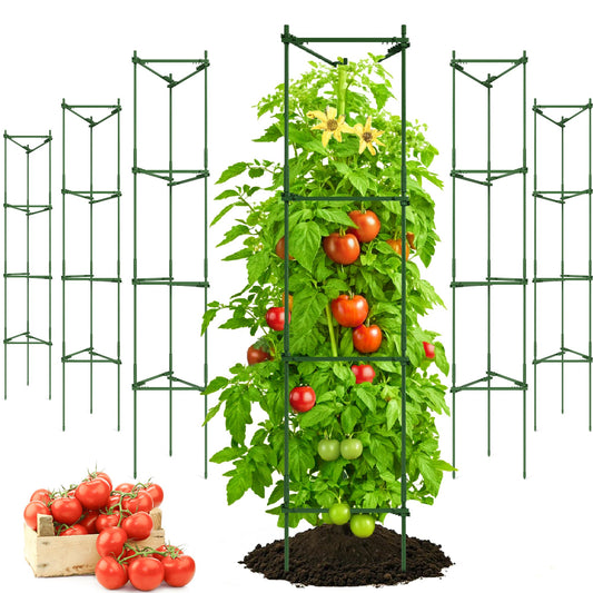 K-Brands Tomato Cage - Tomatoes Plant Stakes Support Cages, Trellis for Garden & Pots, Plant Support Structures for Vegetables and Climbing Plants (6 Pack - Tall Upto 68 inches)