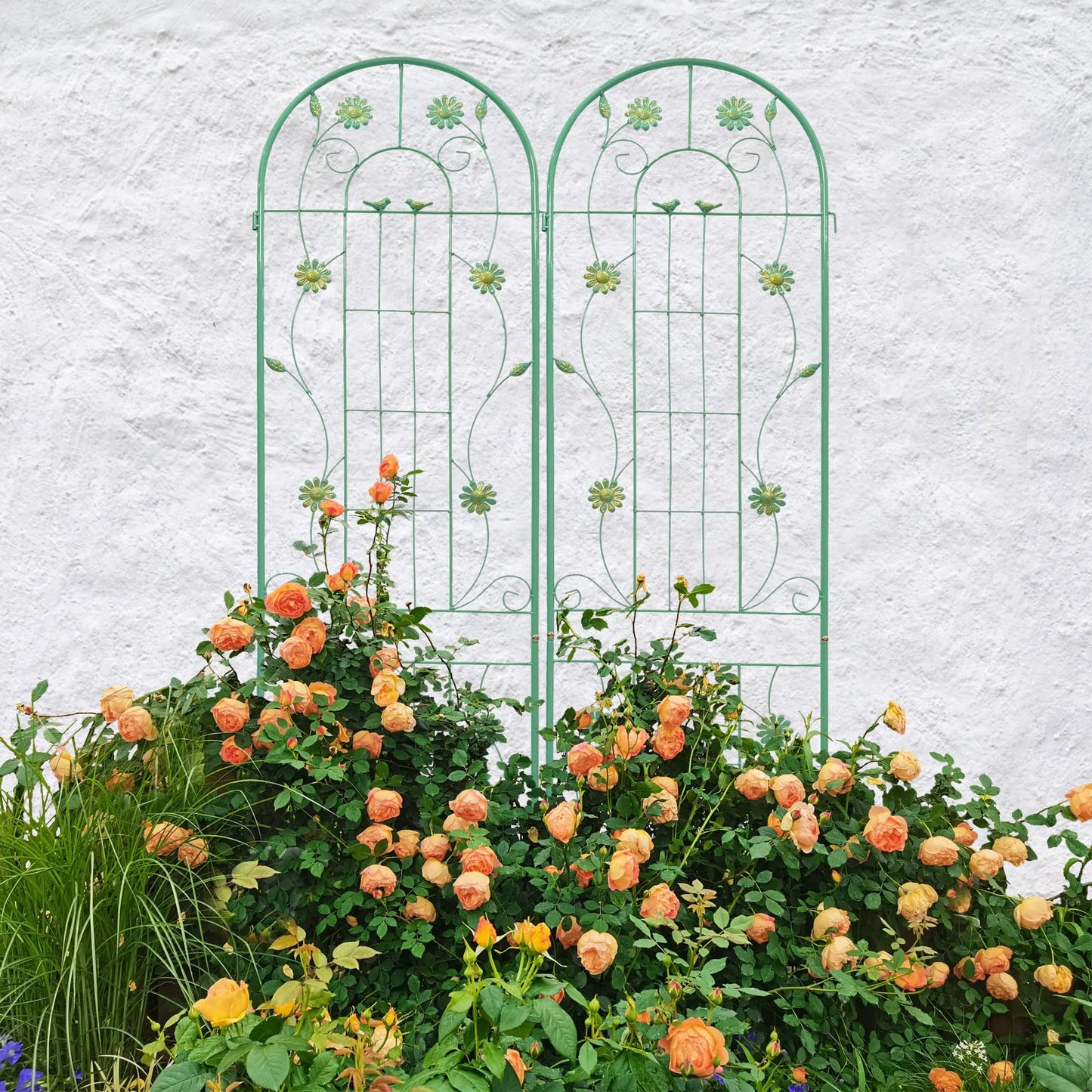 2 Pack Garden Trellis for Climbing Plants 86.7'' x 19.7'' ，Green Metal Garden Trellis，Heavy Duty Rustproof Plant Trellis for Rose Vegetable Cucumber