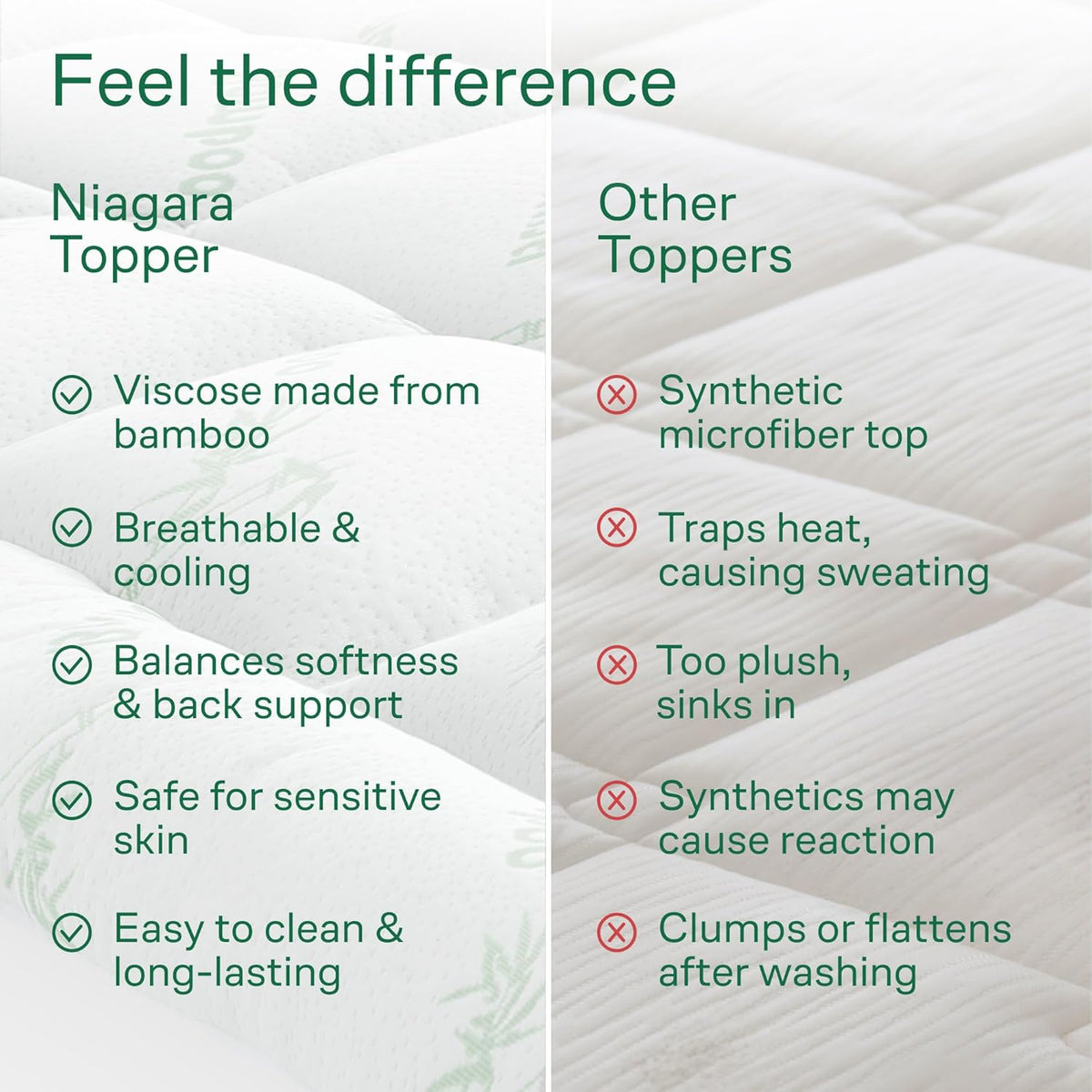 Skiennix Ultra Soft King Size Mattress Topper - Bamboo Viscose Pillow Top for Full Body Support - Naturally Cooling, Green