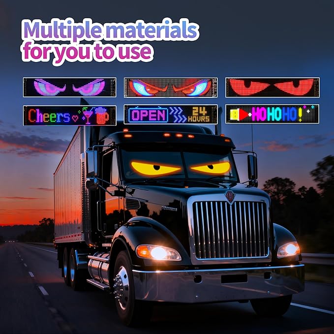 Truck Windshield LED Eyes | 52.4“x7.56” Programmable Devil Eyes Light Bar with APP & Remote for Semi-Trucks
