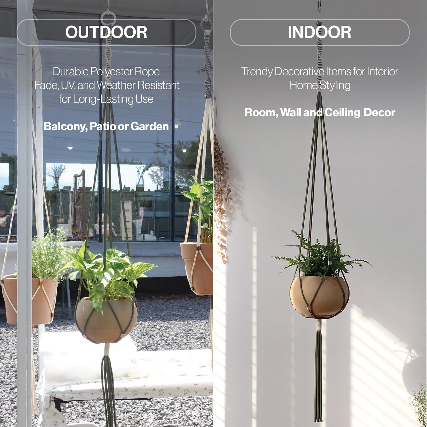 LET BE Macrame Plant Hanger Polyester Rope 42 Inch Outdoor Indoor Adjustable Hanging Planter for up to 10 Inch Plant Pot Modern Boho Home Decor (1, Forest Green/Ivory)