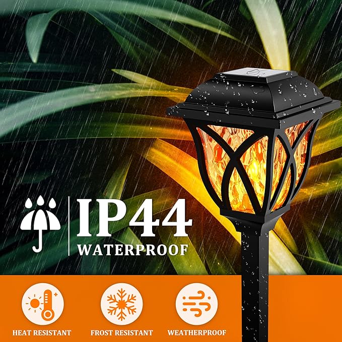 GIGALUMI 6 Pack Solar Lights Outdoor Waterproof, Flickering Flame LED Lights, Garden Decor for Yard, Patio, Landscape, Planter, Walkway, Transparent Cover