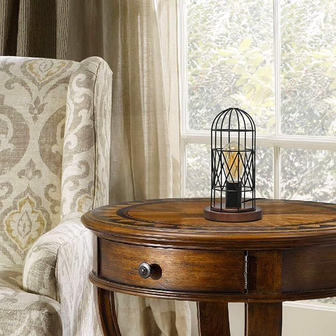 Touch Control Table Lamp, Industrial Bedside Lamp with 3 Way Dimmable, Small Nightstand Vintage Metal Cage Desk Lamps, Steampunk Table Lamps for Bedroom, Living Room, Kitchen (Bulb Included)