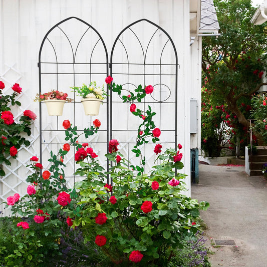 2 Pack Metal Garden Trellis 78.7" H,Rustproof Trellis for Climbing Plants,Outdoor Support for Roses Jasmine Vine,Garden Fence for Potted Plants &Flower Beds, Black