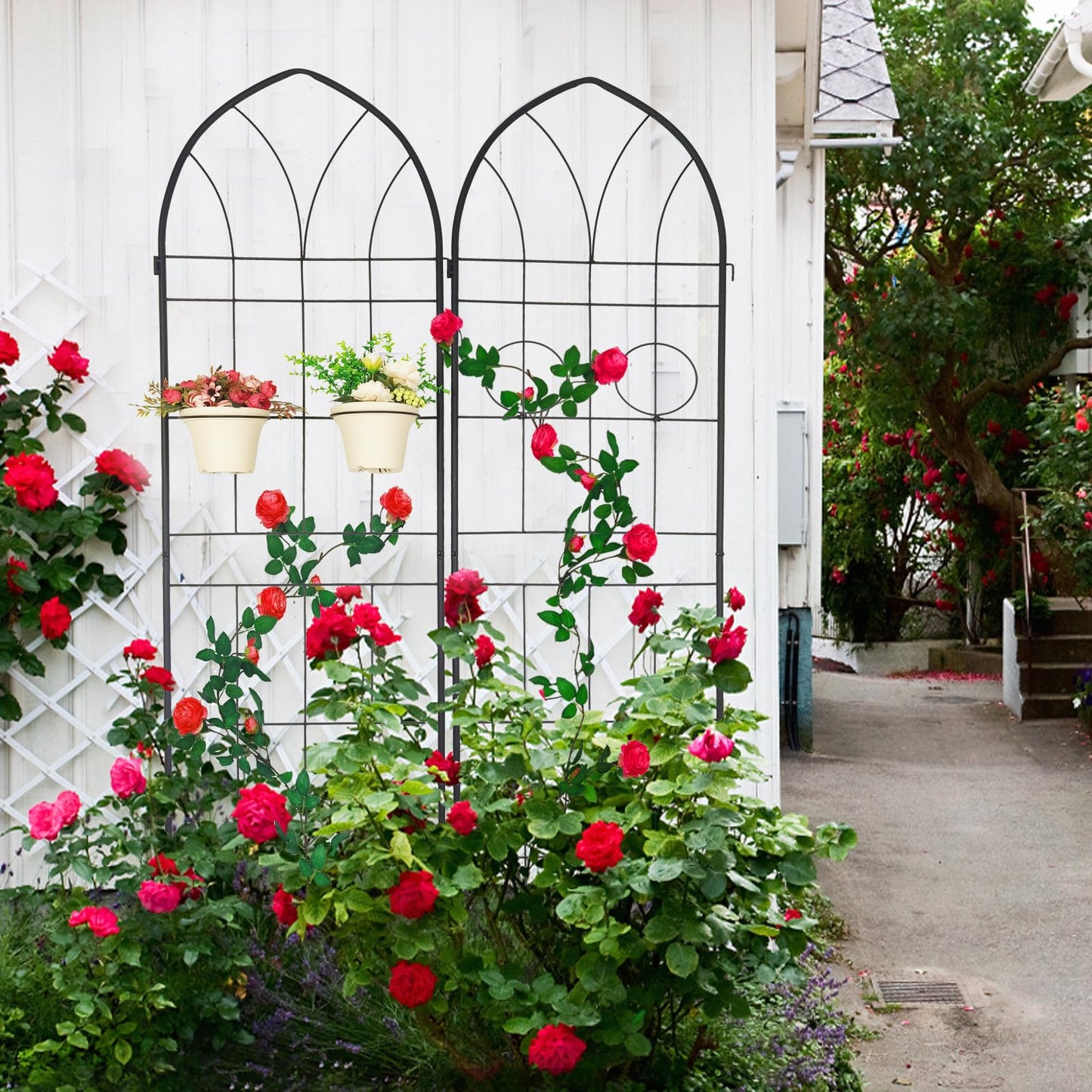 4 Pack Metal Garden Trellis 78.7" H,Rustproof Trellis for Climbing Plants,Outdoor Support for Roses Jasmine Vine,Garden Fence for Potted Plants &Flower Beds, Black