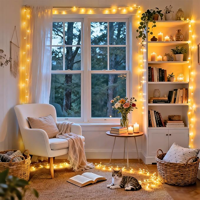 JMEXSUSS 4 Pack 50 LED Battery Operated String Lights Warm White, Each 16.5ft Battery Outdoor Lights with Timer Waterproof, 8 Modes Christmas String Light Indoor for Bedroom Classroom Xmas Decor