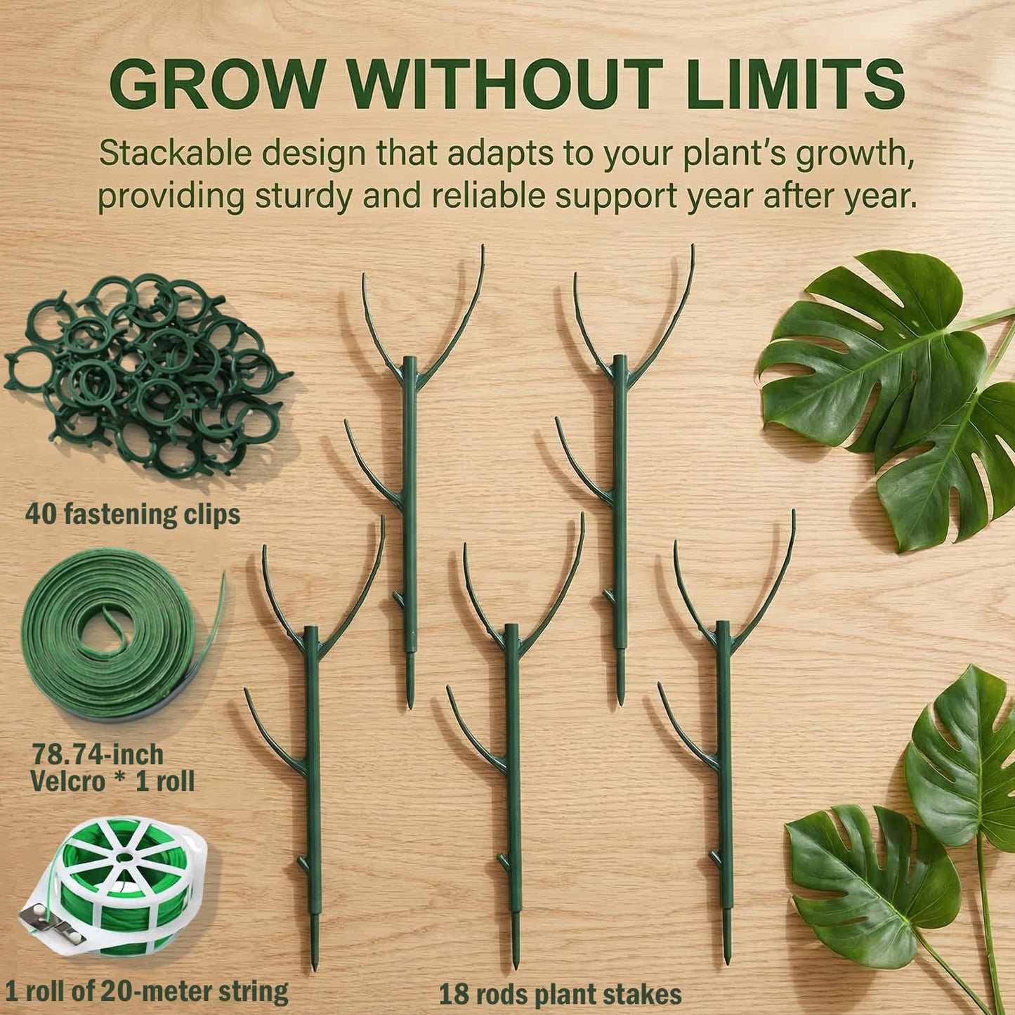 18 Pack Adjustable Plant Support Pole, Indoor & Outdoor Houseplant Stem Support, Adjustable Plant Support Stakes with Clamps, Garden Accessories for Monstera, Pothos, Replacement for Plant Stakes