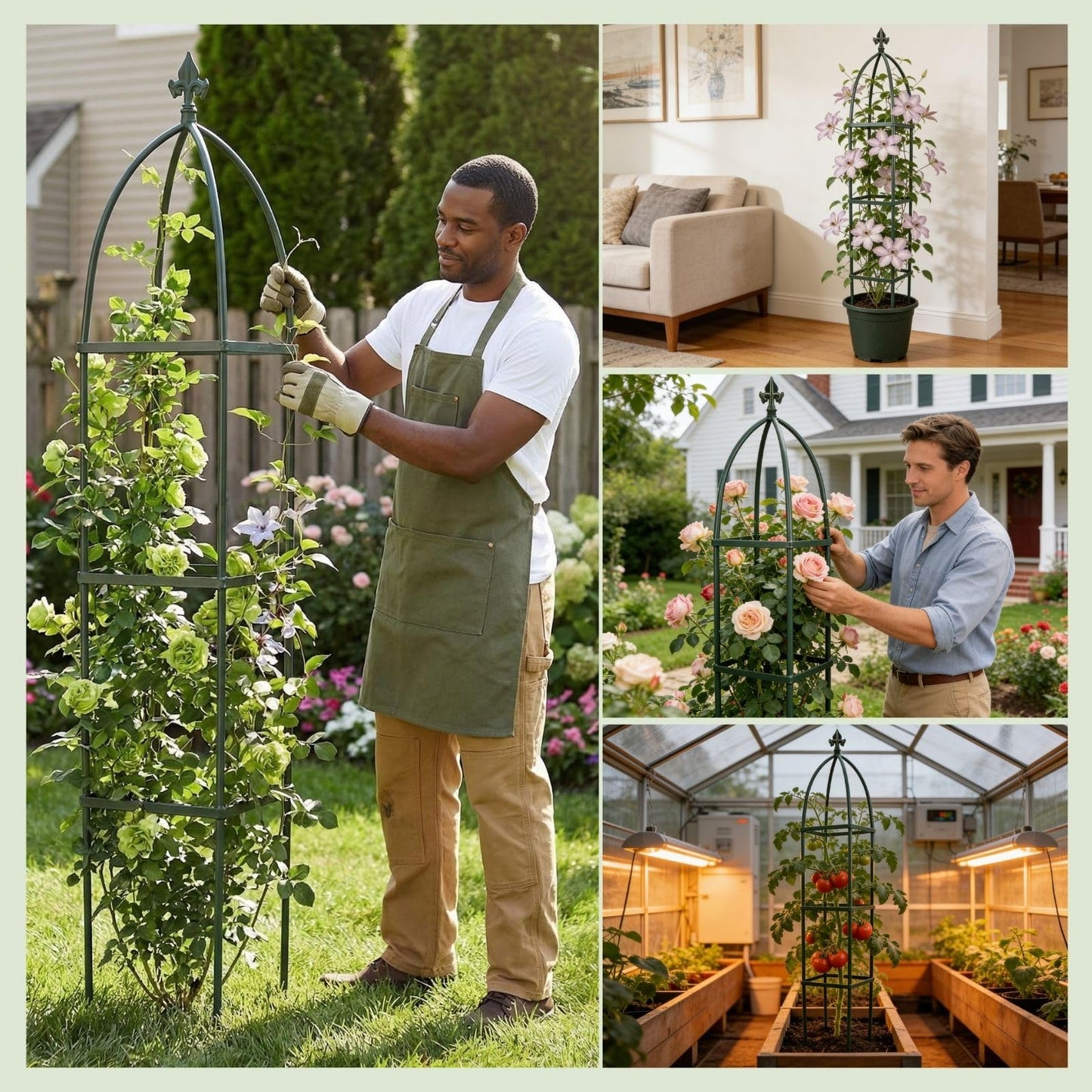 Lancisism 100% Metal Trellis for Climbing Plants Outdoor - Garden Metal Obelisk Trellis Vertical Plant Support for Climbing Vines & Flowers - Sturdy Steel Arch Trellis for Potted Plants Indoor Black