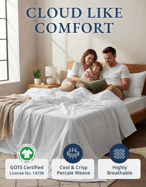 LANE LINEN 100% Organic Cotton California King Sheets Set - Ultra Soft 4-Piece Bedding in White