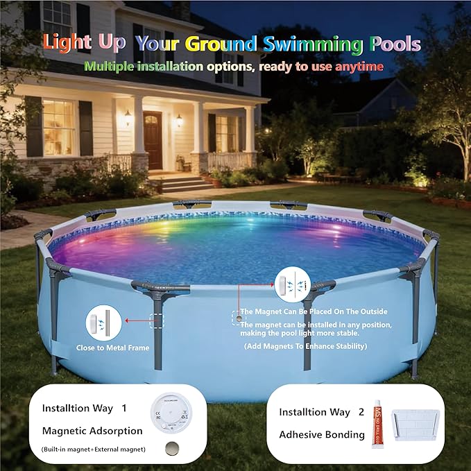 Upgraded Magnetic Pool Lights for Above ground and inground pool, Rechargeable Underwater RGB 16 Colors Submersible LED Lights with Remote & Timer Off, for Hot Tubs, Fountains, Party, Vase - 2 Pack