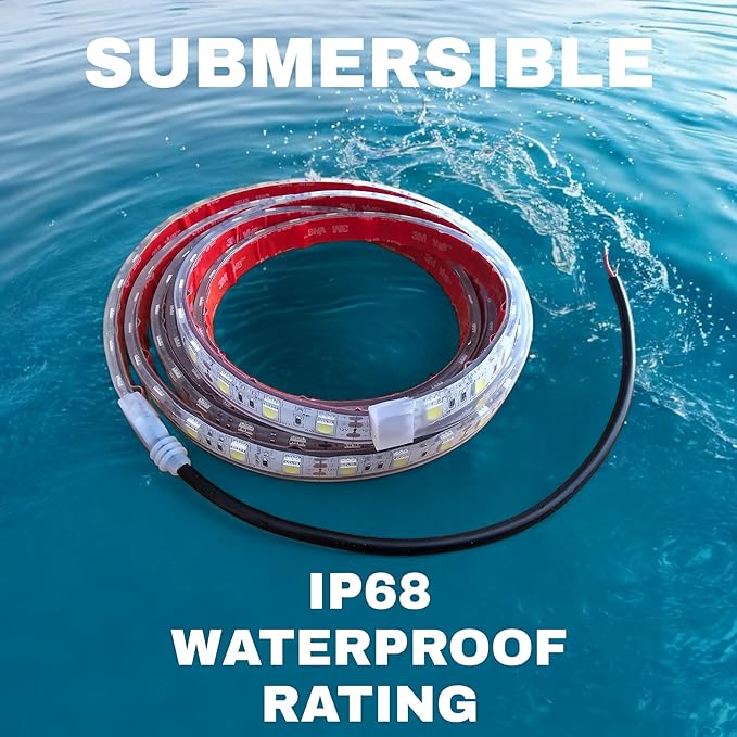 T-Toplights IP68 2FT Blue Marine Submersible LED Strip | 12V Under Gunnel Light | Boat Lights