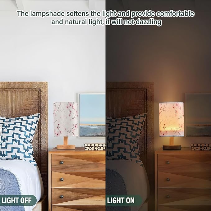 senya Flower Table Lamp for Bedroom Living Room, Cherry Blossom Branche Bedside Lamps with USB Charging Ports Nightstand Light Lamps