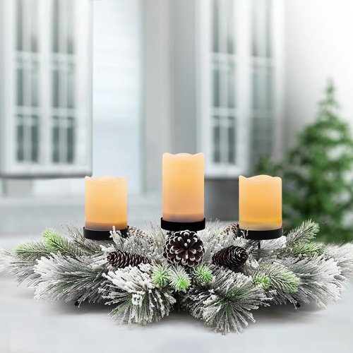 Handcrafted Christmas Centerpiece by [Brand Name] - Snowy Pine Cones & Candle Holders for Dining Table | 27.5 in