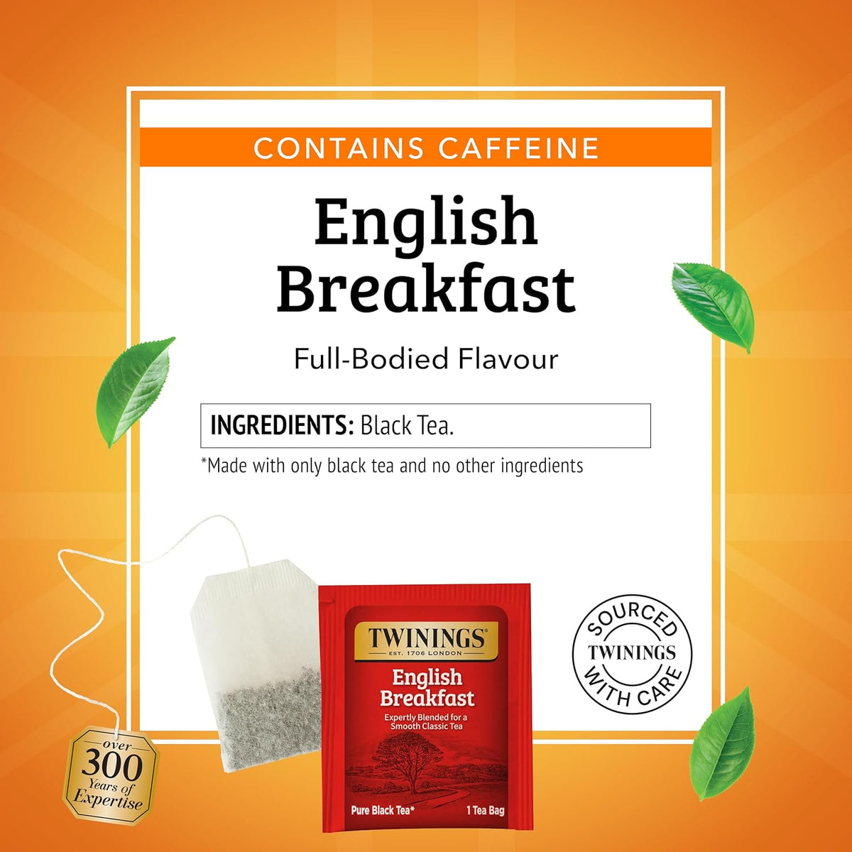 Twinings English Breakfast Black Tea - Flavourful & Robust Caffeinated Bags | 50 Count (Pack of 6)