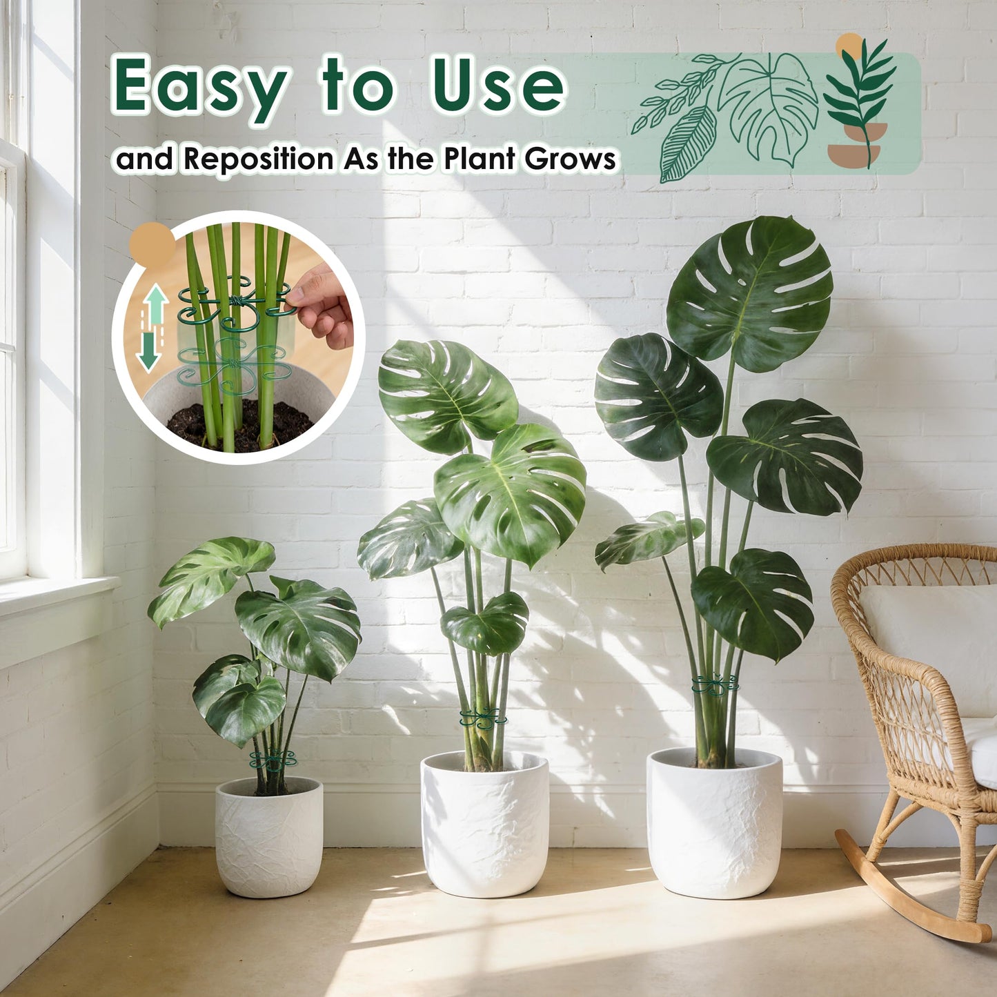 RELBRO Monstera Plant Supports, 4.3 Inch Metal Stem Support Holders Plant Stabilizer for Indoor Outdoor Potted Plants Growing Upright, Green, 6 Pcs