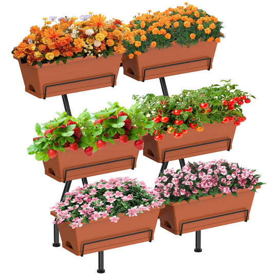 Sunexinlo 3-Tier Vertical Garden Planter with 6 Boxes, 31" Tall Raised Garden Bed with Adjustable Feet for Herbs, Flowers, Vegetables, Ideal for Indoor, Outdoor, Patio, Balcony, Deck Use, Brick Red