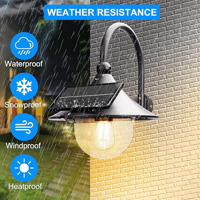 Moodyfei 2 Pack Solar Barn Lights Outdoor: Motion Sensor with 3 Lighting Modes - Wall Mount Vintage Light - Waterproof Sconce for Porch Shed Patio Garden Chicken Coop
