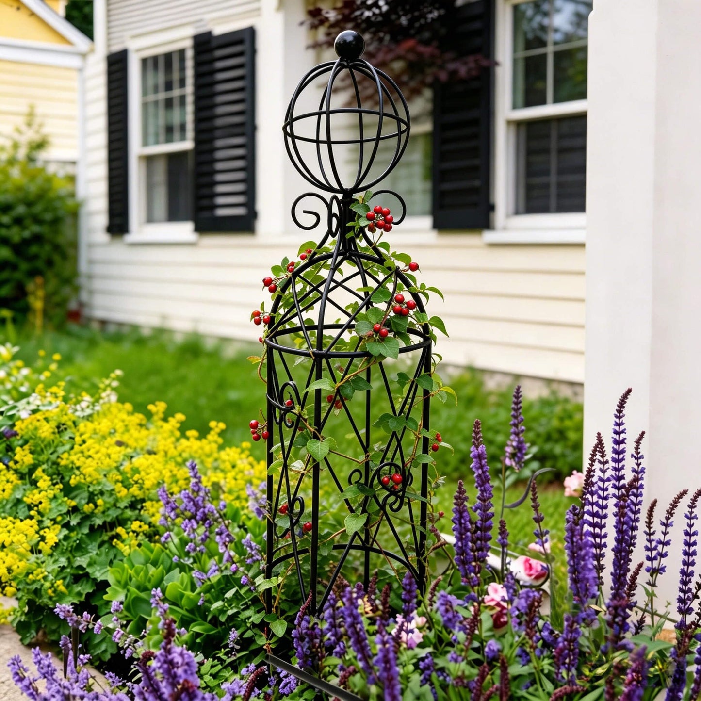 2-Pack Garden Obelisk Trellis, 28" Tall Black Iron Plant Support for Climbing Plants & Flowering Vines, Tool-Free Threaded Assembly, Decorative Accent for Patio Planters & Balcony Gardens