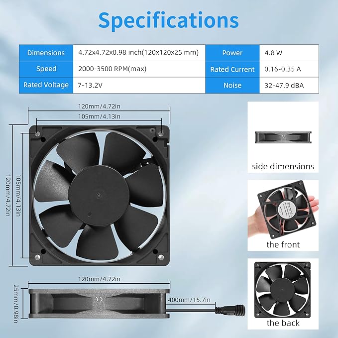 PANO-MOUNTS 120mm 4.72" Upgraded IP68 Waterproof Dual Ball Fan - High Speed 3500RPM with Variable Speed for RV Refrigerator, DIY Ventilation & Exhaust Projects