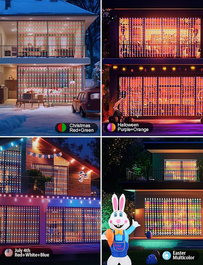 echosari Smart 600 LED Curtain Lights 20Ft x 10Ft Compatible with Alexa App Control DIY Fairy Lights, Dynamic for Backyard Home Wedding Party Decor - RGB Color Changing IC