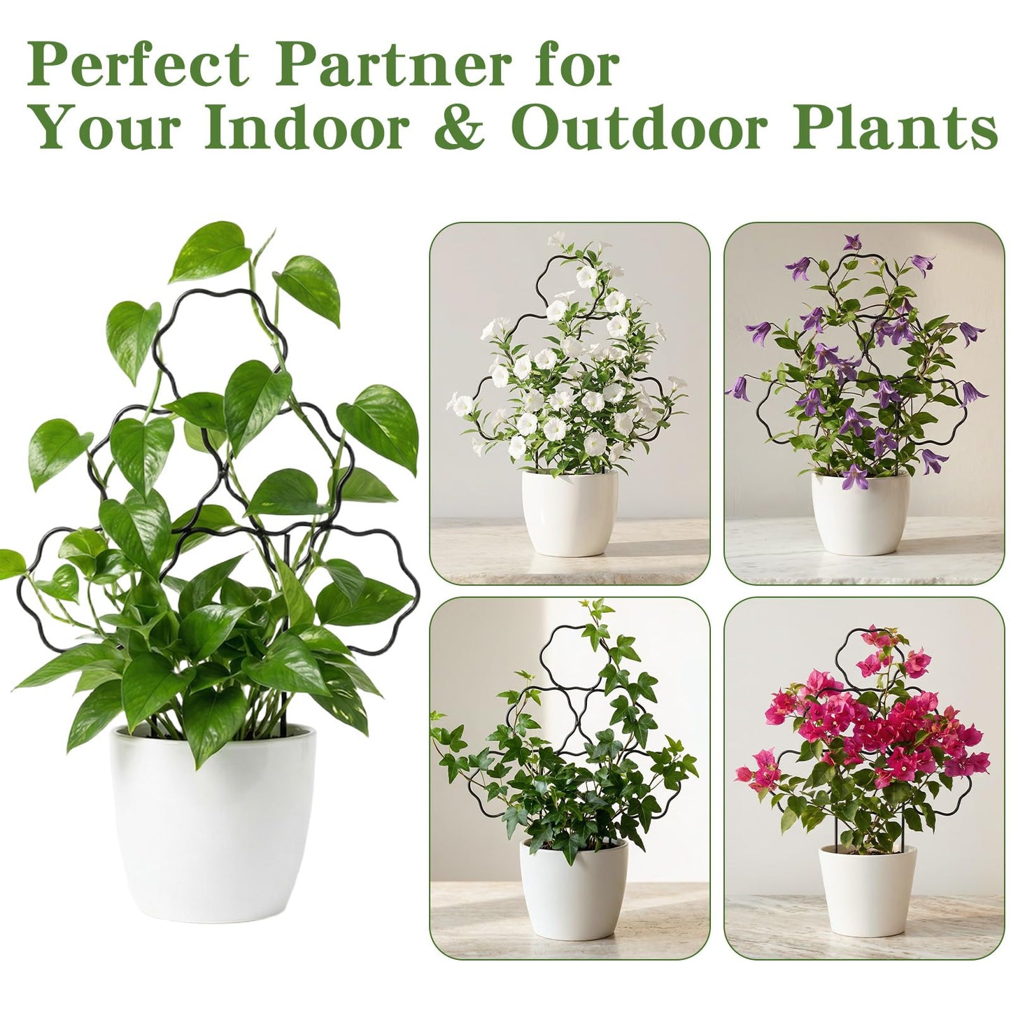 ZOUTOG 15 Inch Trellis for Climbing Plants Outdoor 3 Pack,Rustproof Metal Garden Trellis for Potted Plants,Sturdy Houseplant Support Indoor Outdoor for Ivy Pothos Monstera Hoya Flower Vine (Flower)